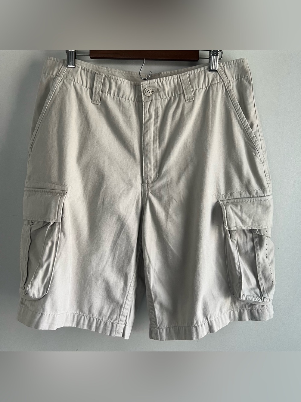 Vintage Faded Glory Men’s Size 34 Beige Khaki Cargo Shorts Utility Casual Cotton